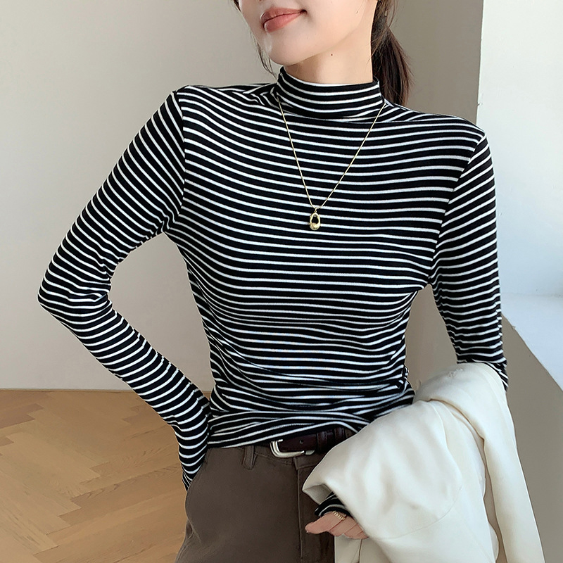 Base Layer Top - Klassieke gestreepte damestop met mock neck,